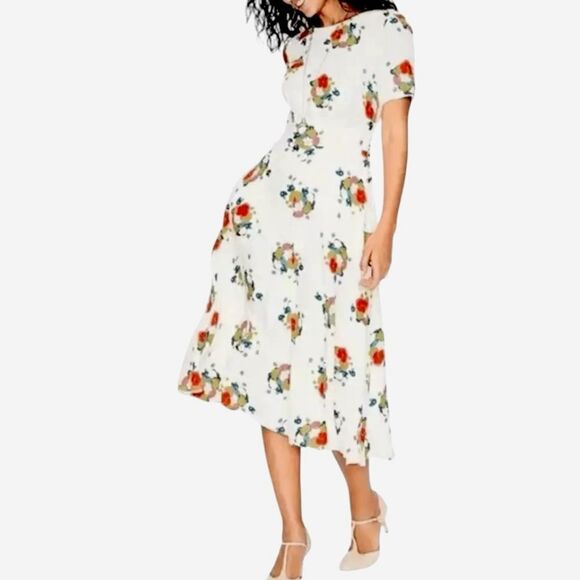 Boden Ivory Women Blooming Bouquet Ruth Midi Floral Spring Dress Side Pockets 4 - Picture 2 of 9